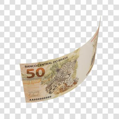 Cédula nota dinheiro de 50 reais real brasileiro com fundo transparente