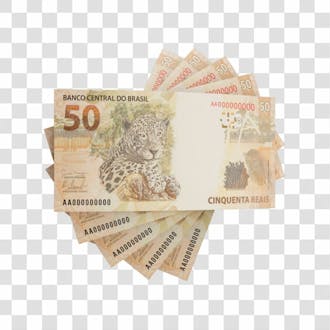 Cédula nota dinheiro de 50 reais real brasileiro com fundo transparente