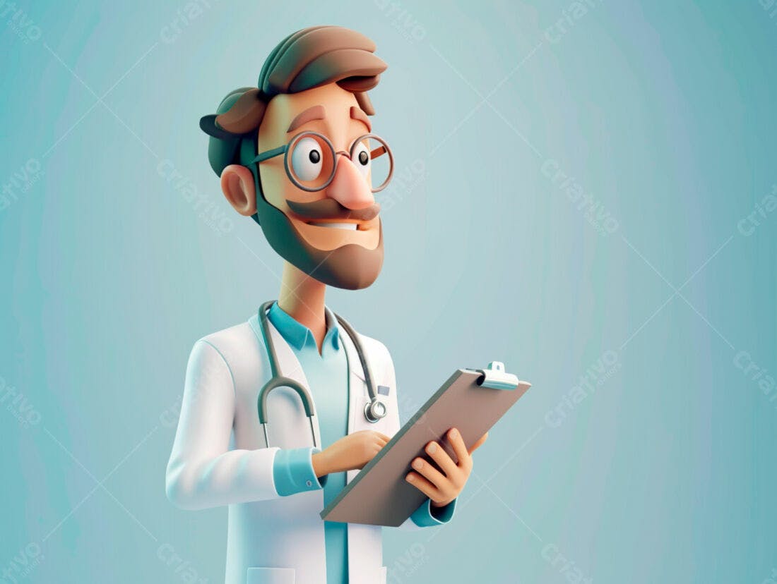 Médico Desenho Animado com Prancheta
