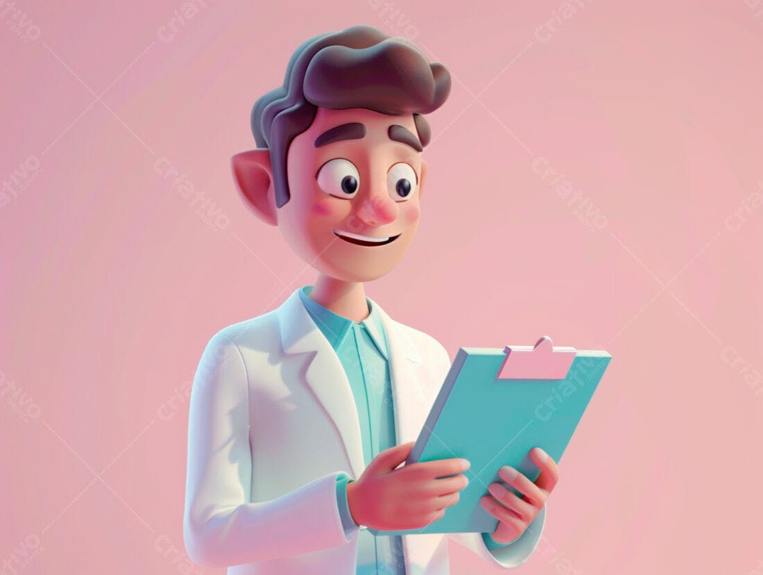 Médico 3D revisando prontuário