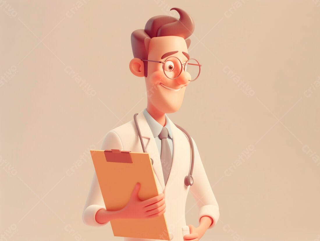 Médico de desenho animado segurando prancheta