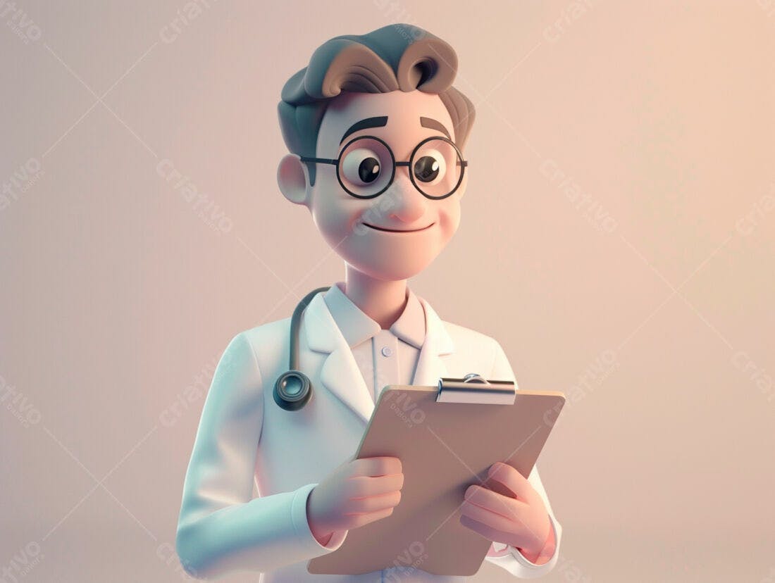 Médico desenho animado com prancheta