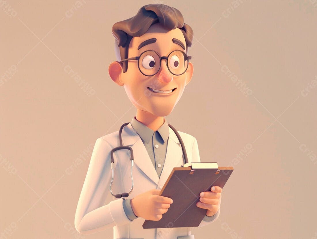 Médico de desenho animado com prancheta