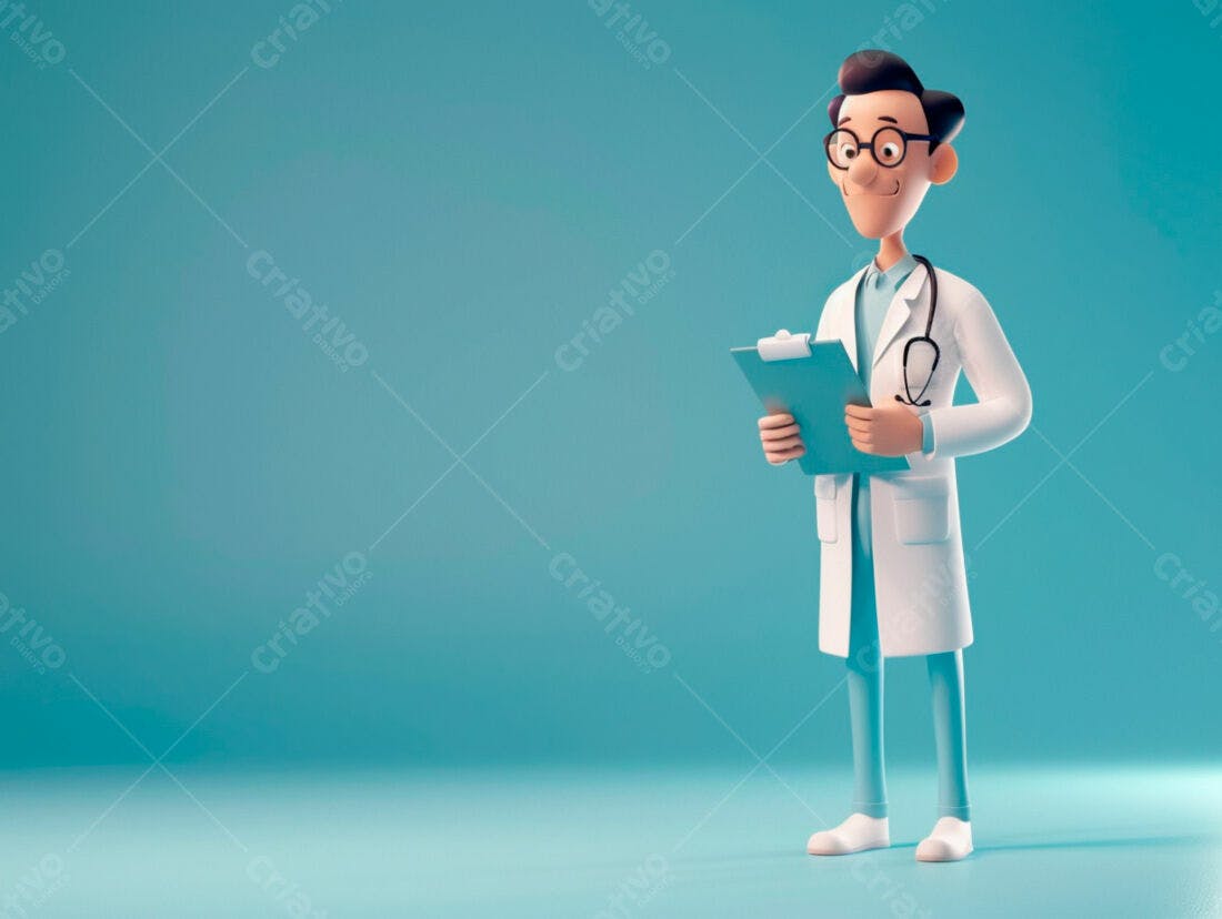 Médico de desenho animado revisando prontuário