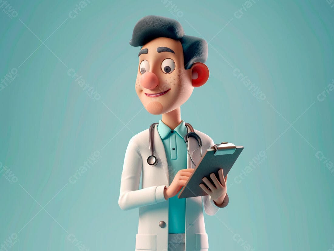 Médico Desenho Animado com Prontuário