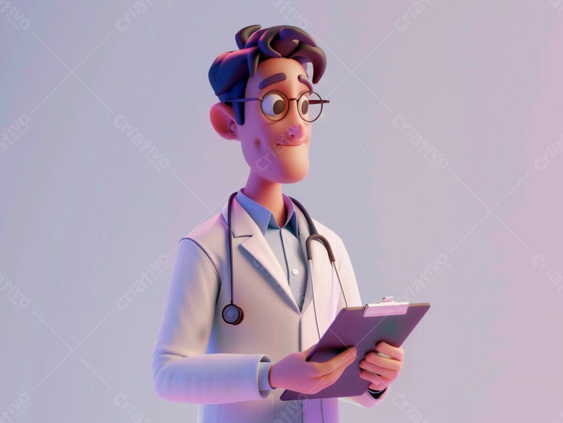 Médico sorridente com prancheta ilustração 3D