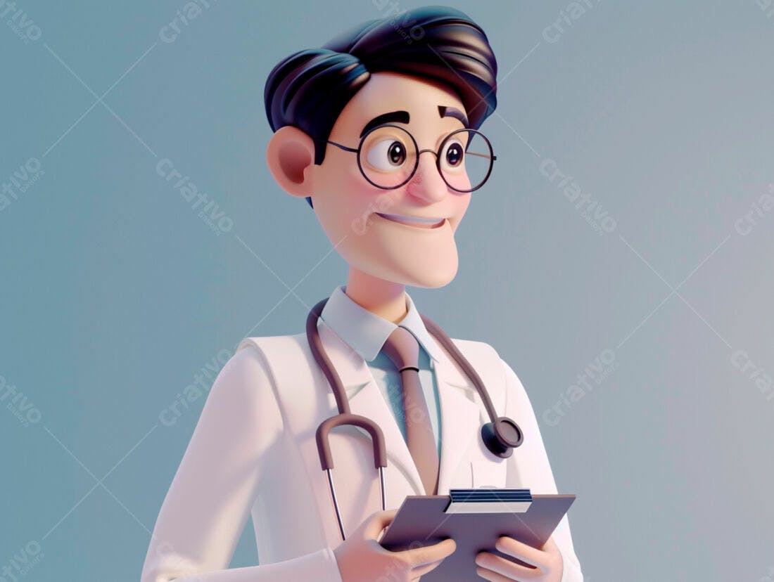 Médico animado segurando prancheta