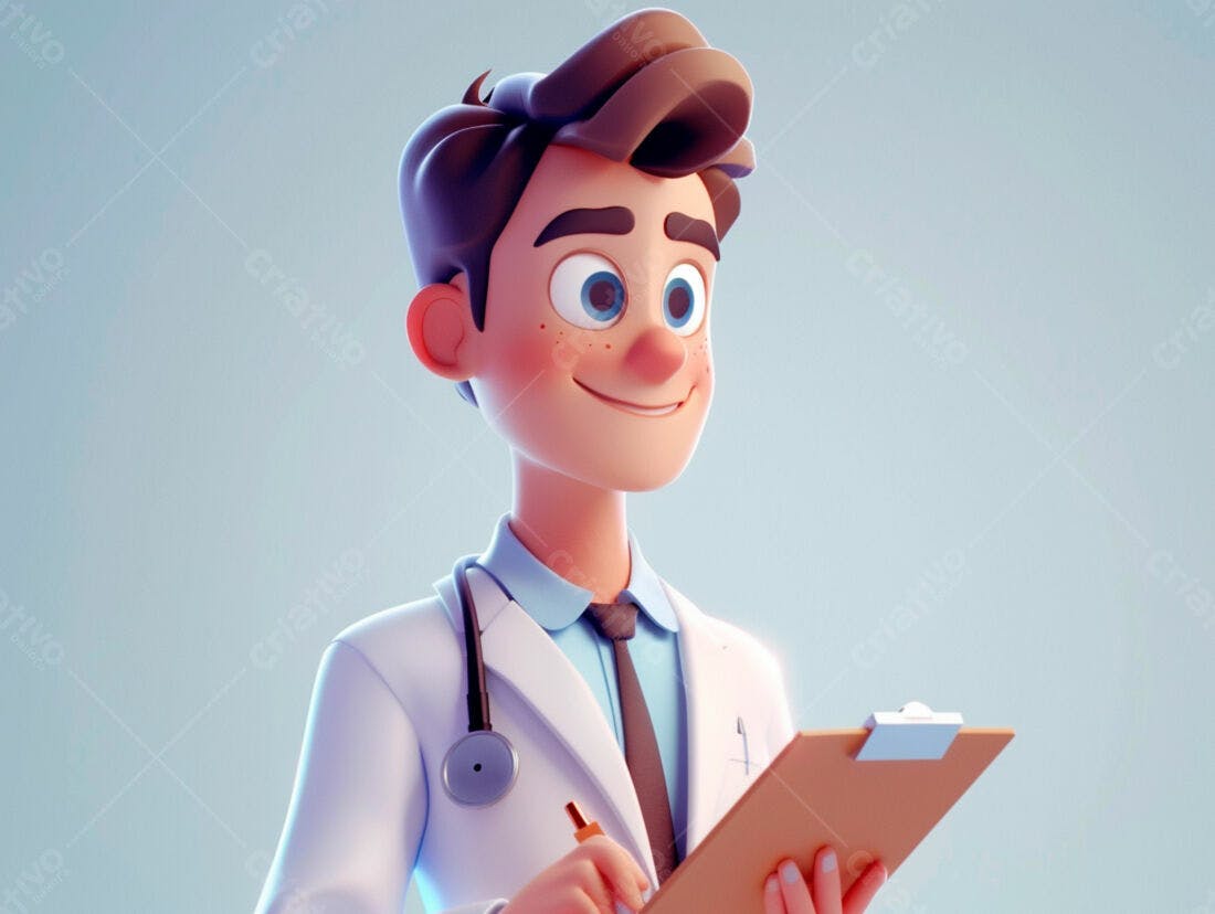 Médico Cartoon escrevendo em prancheta