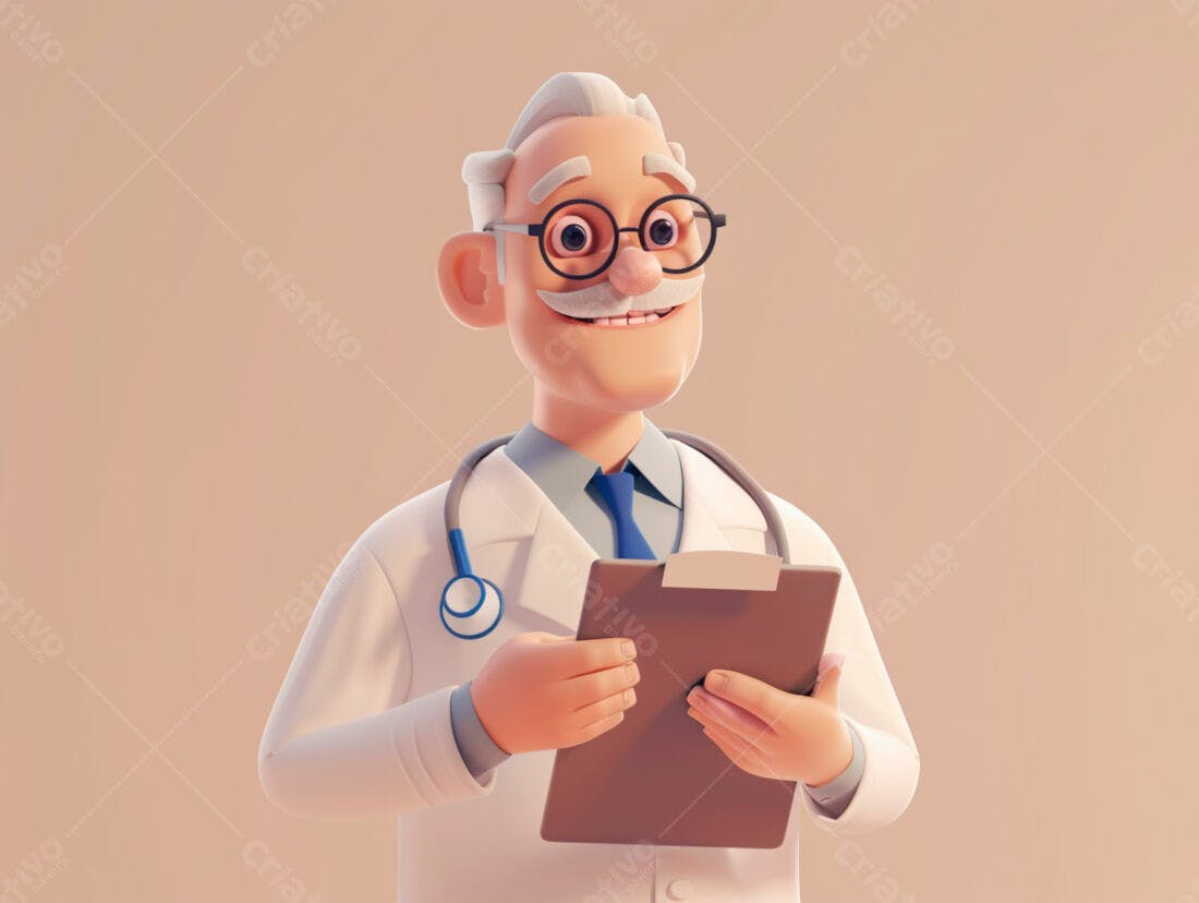 Médico idoso cartum segurando prancheta