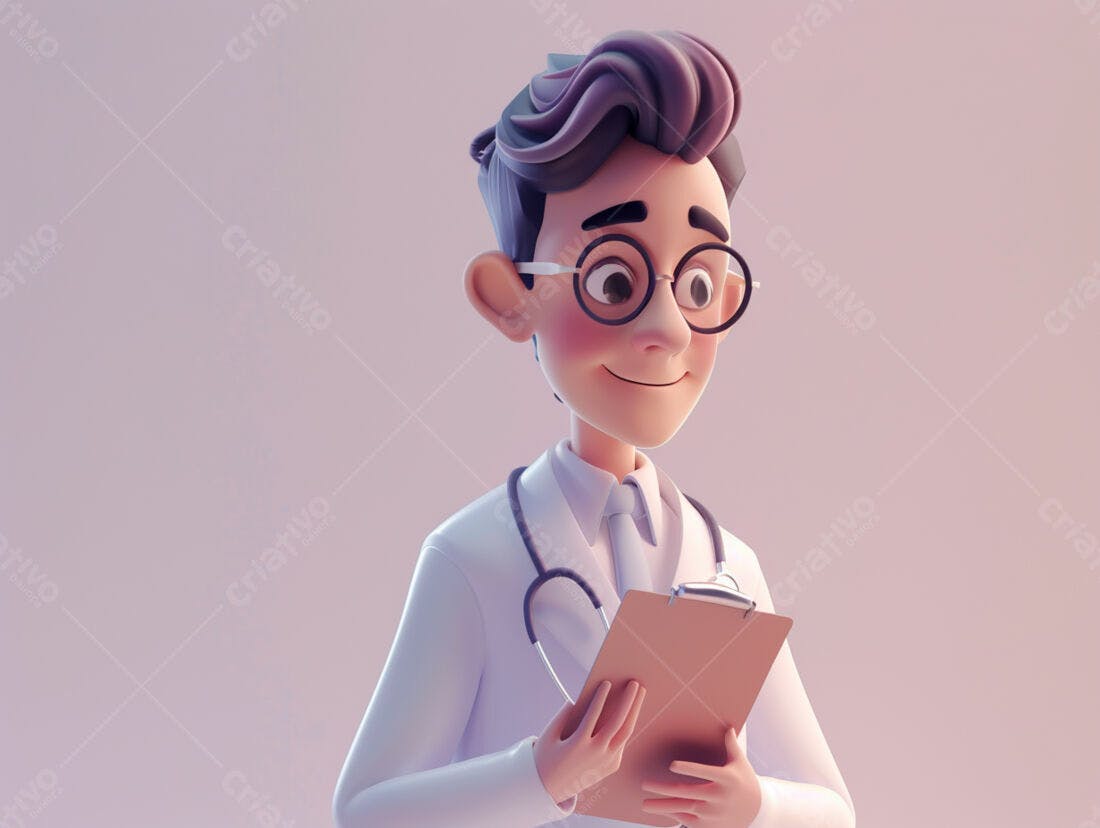 Médico 3D com prancheta sorrindo