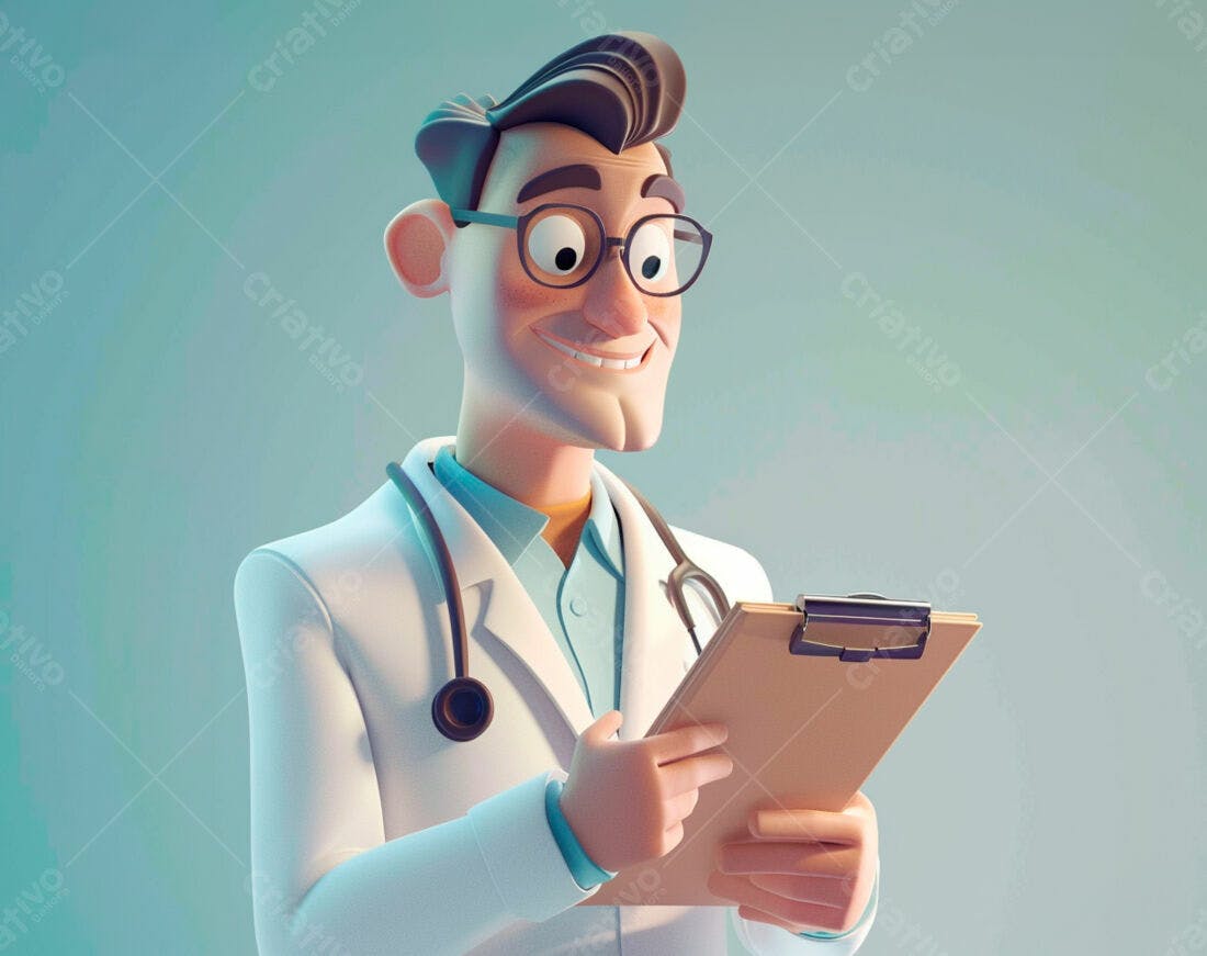 Médico Cartum revisando prontuário