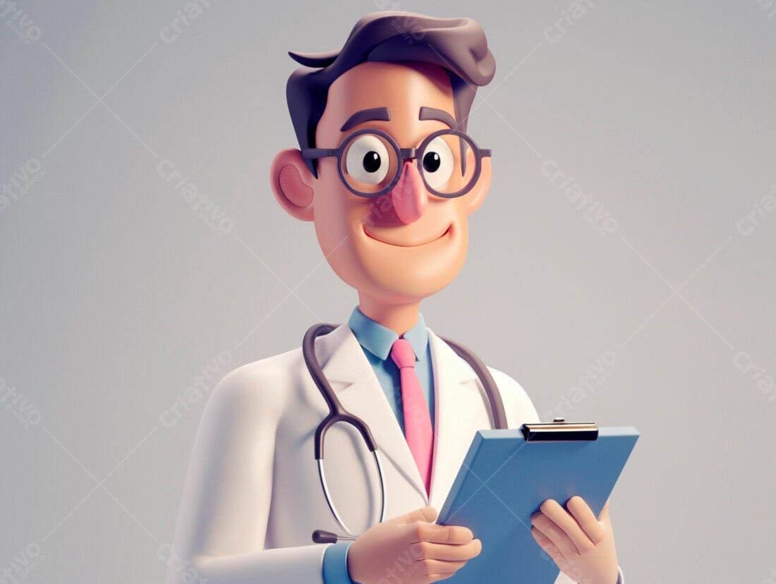 Médico 3D segurando prancheta