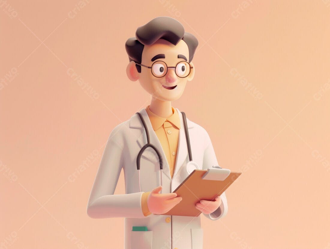 Médico 3D segurando prancheta