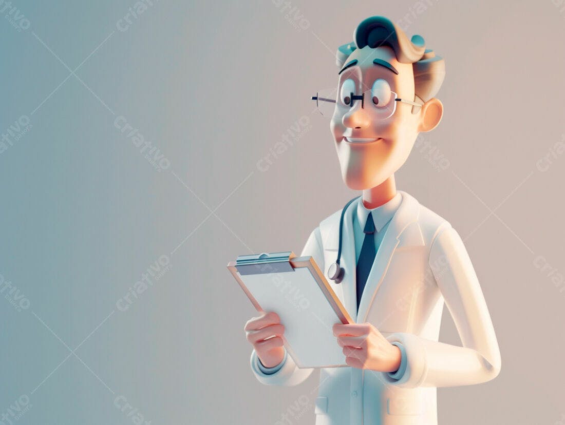 Médico Cartunizado analisando prontuário