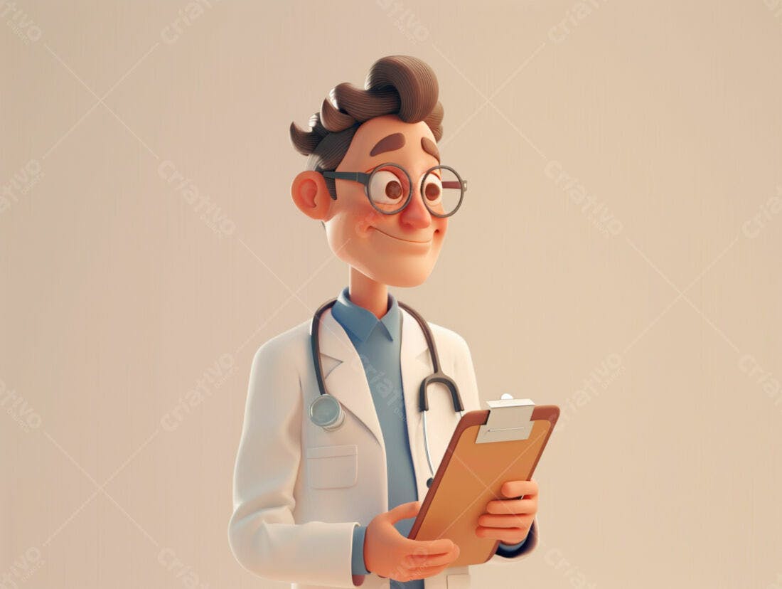 Médico Desenho Animado com Prancheta