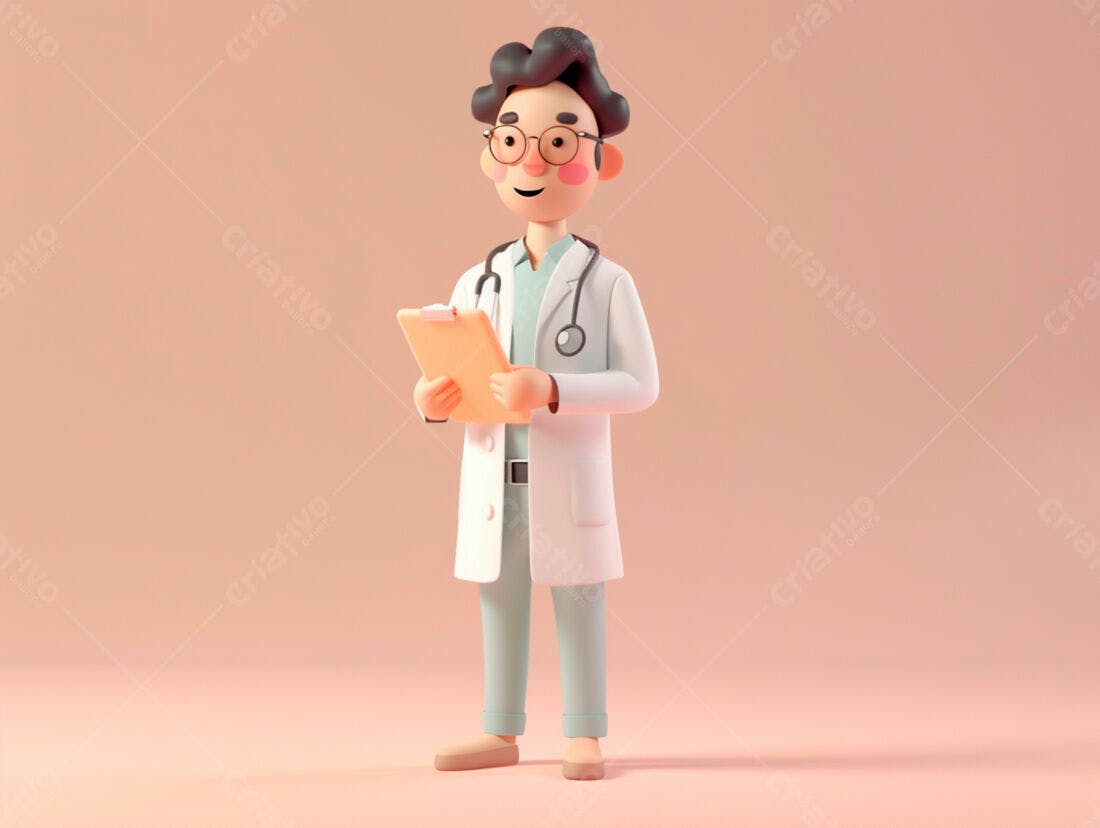 Médico 3D segurando prancheta