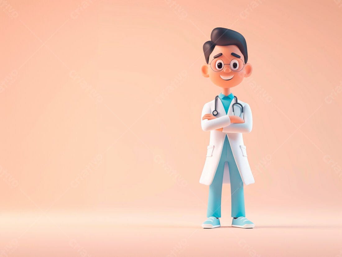 Médico 3D sorrindo fundo rosa claro