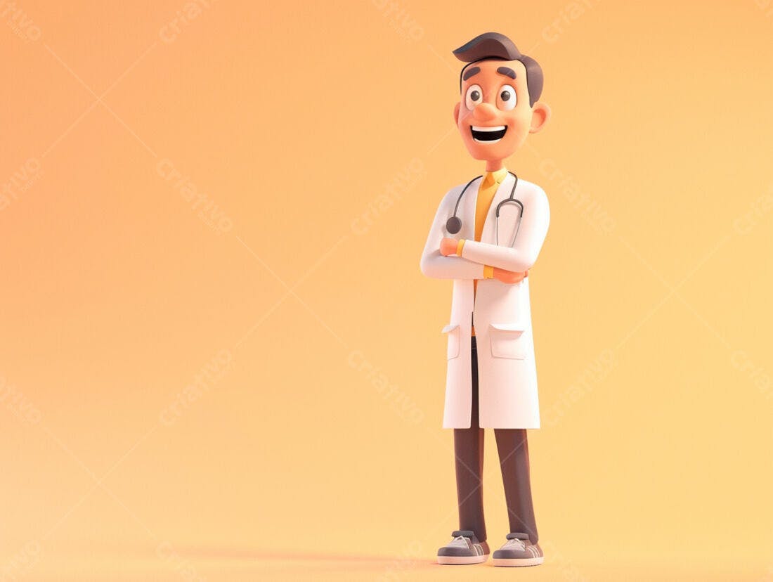 Médico sorridente em fundo laranja