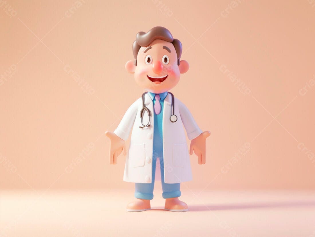 Médico de desenho animado sorridente fundo bege