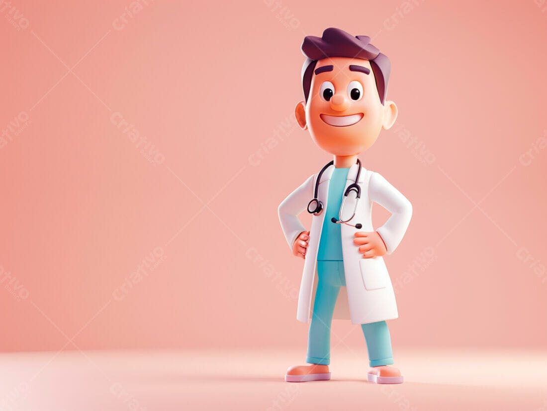Médico 3D alegre fundo rosa