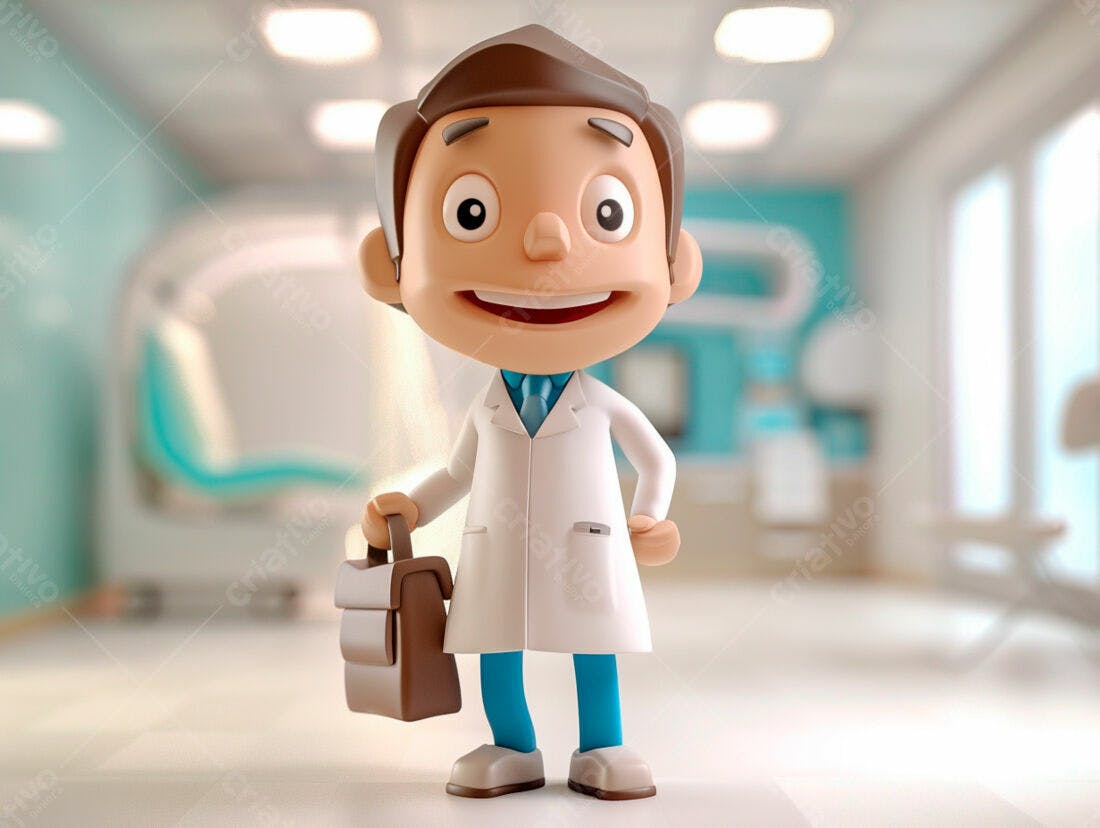 Médico Cartoon Sorrindo Consultório