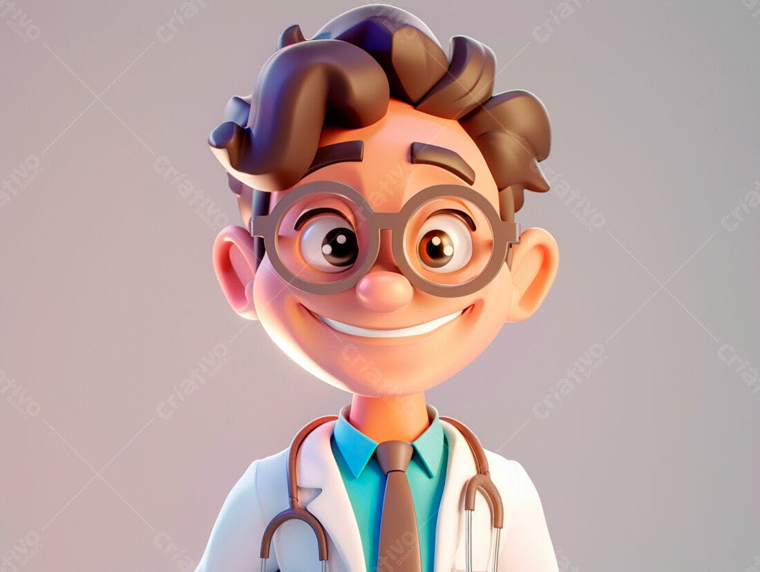 Médico Cartoon Sorridente Jaleco