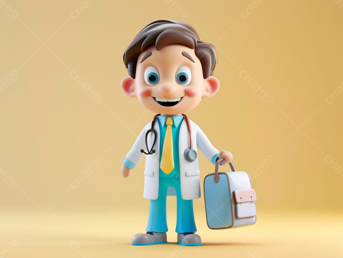 Personagem médico infantil alegre com maleta