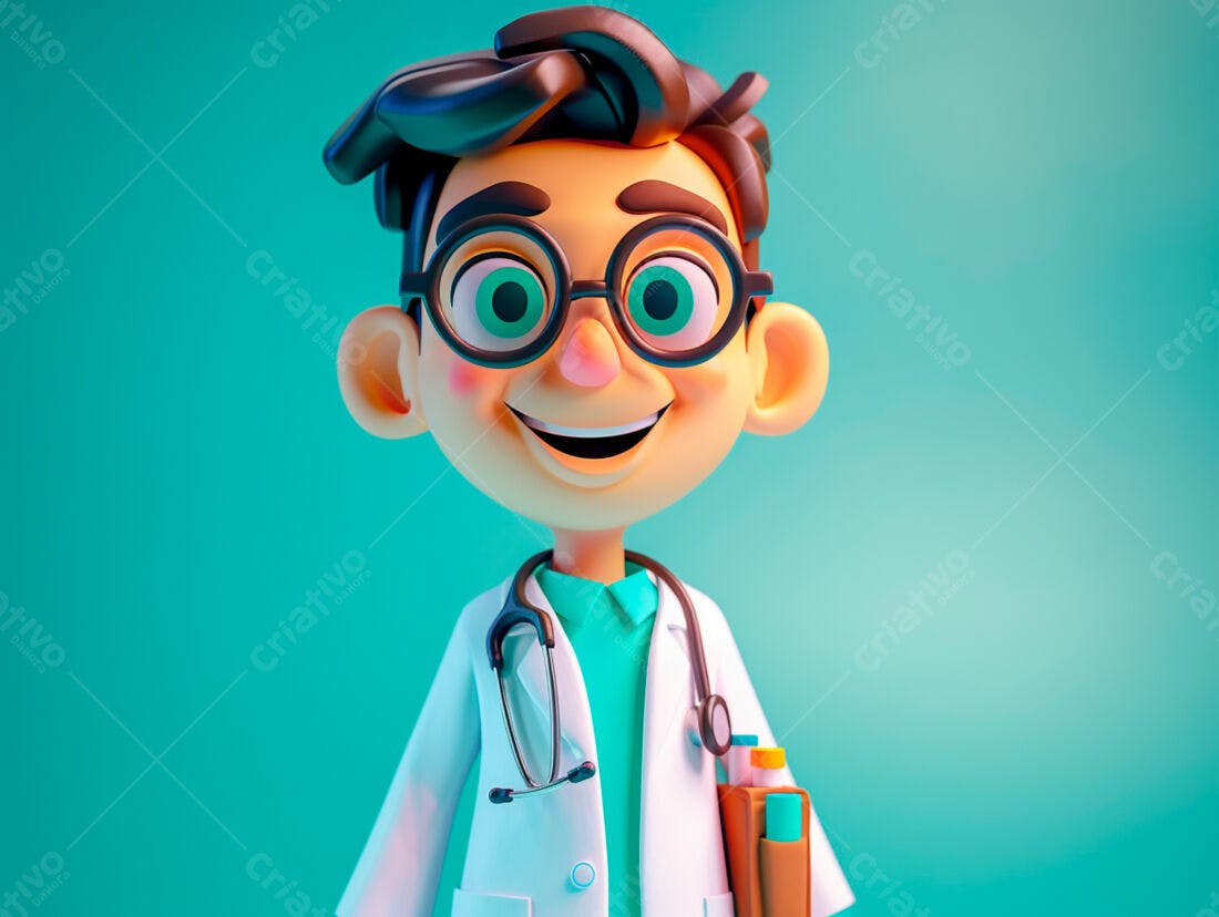 Médico de desenho animado sorridente