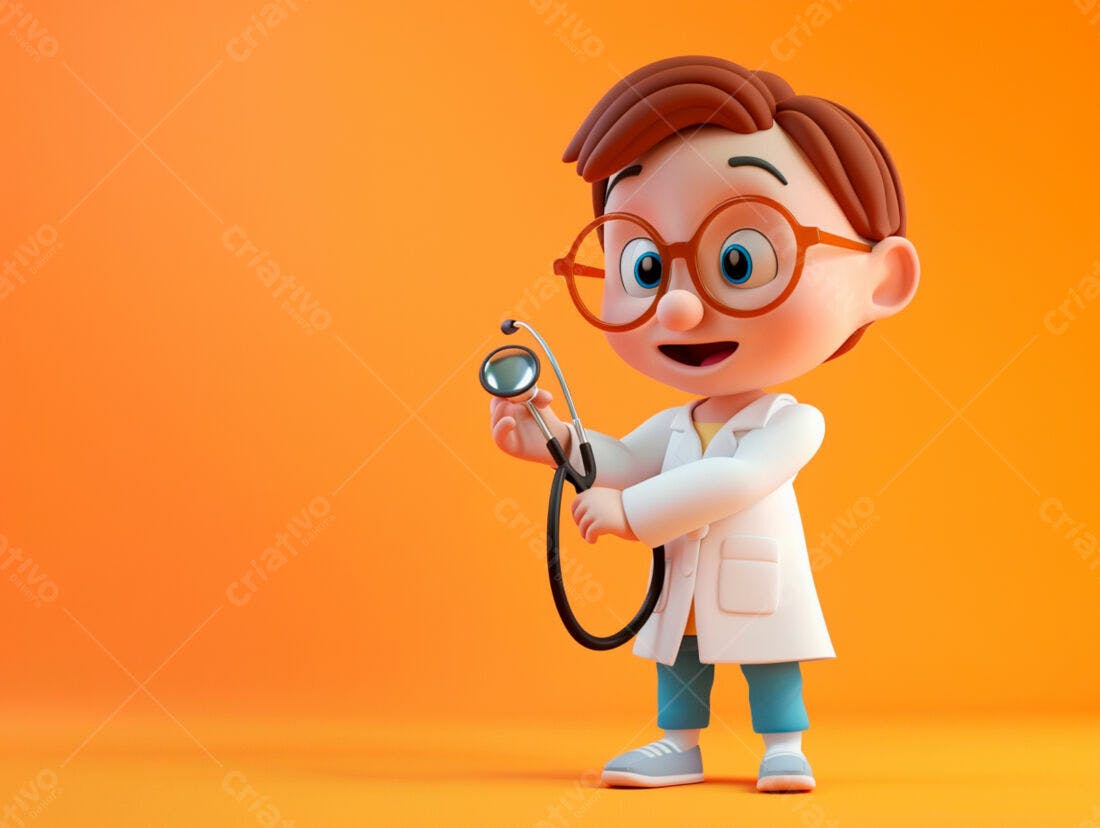 Menino médico com estetoscópio fundo laranja