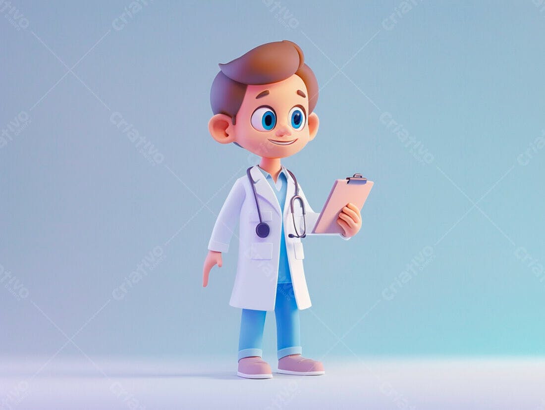 Médico infantil 3D segurando prancheta