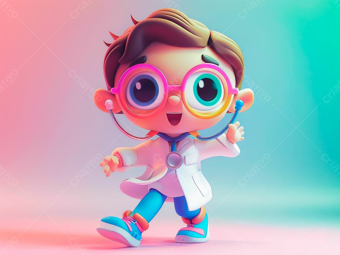 Menino médico 3D estilo cartoon alegre