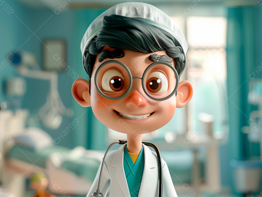 Menino médico sorridente em consultório