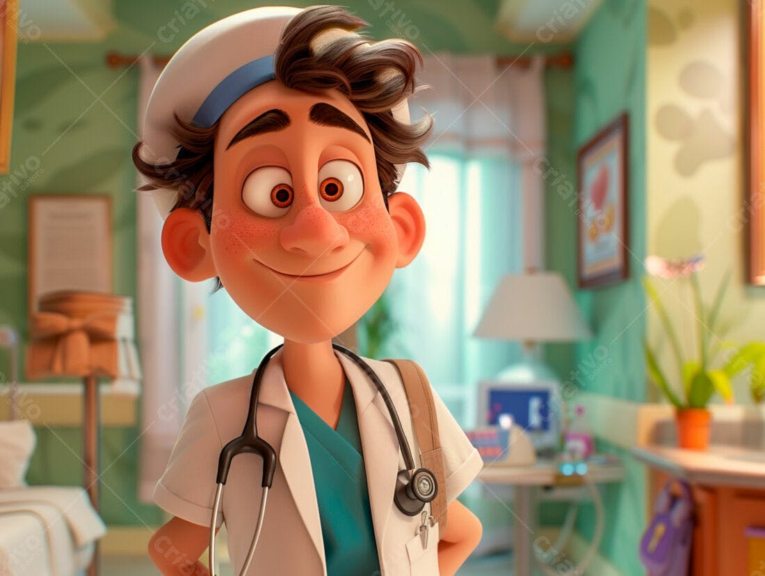 Médico animado sorrindo em consultório