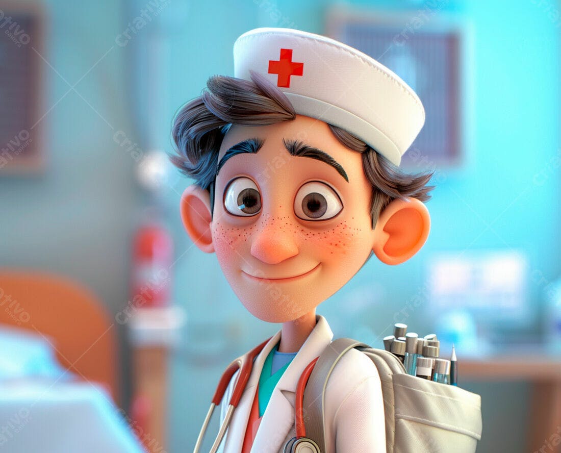 Menino médico sorridente ilustração 3D