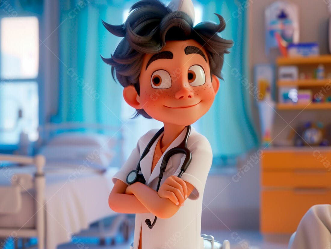 Menino médico alegre em quarto de hospital