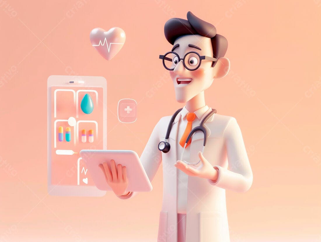 Médico 3D usando tablet e smartphone