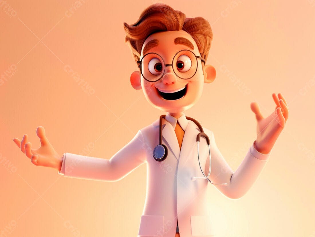 Médico Cartoon Alegre Braços Abertos