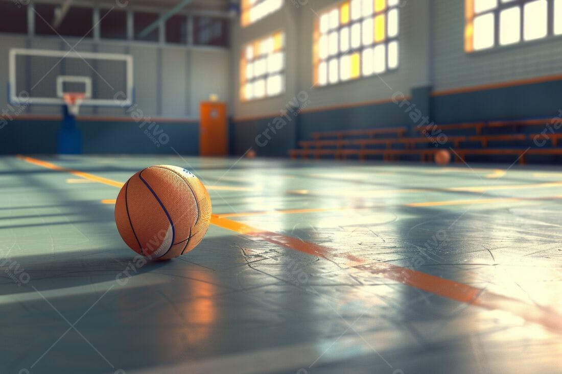 Bola de basquete em quadra indoor
