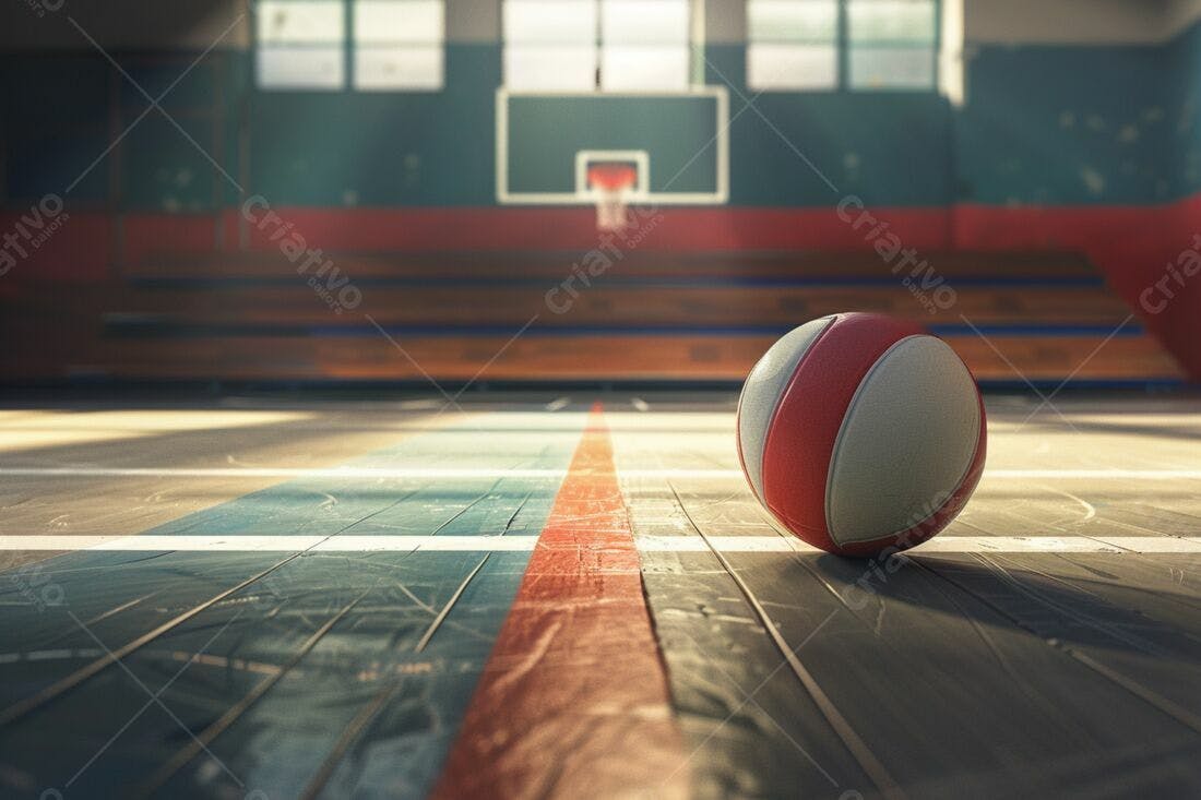 Bola de basquete em quadra antiga