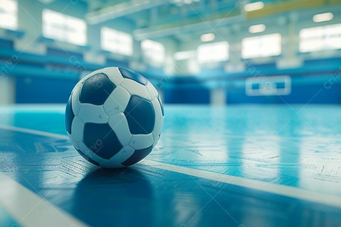 Bola de futebol em quadra azul