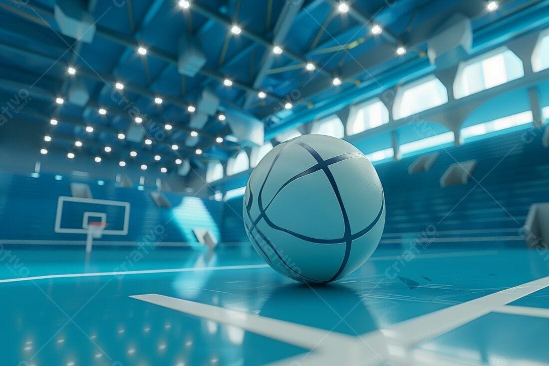 Bola de basquete em quadra azul