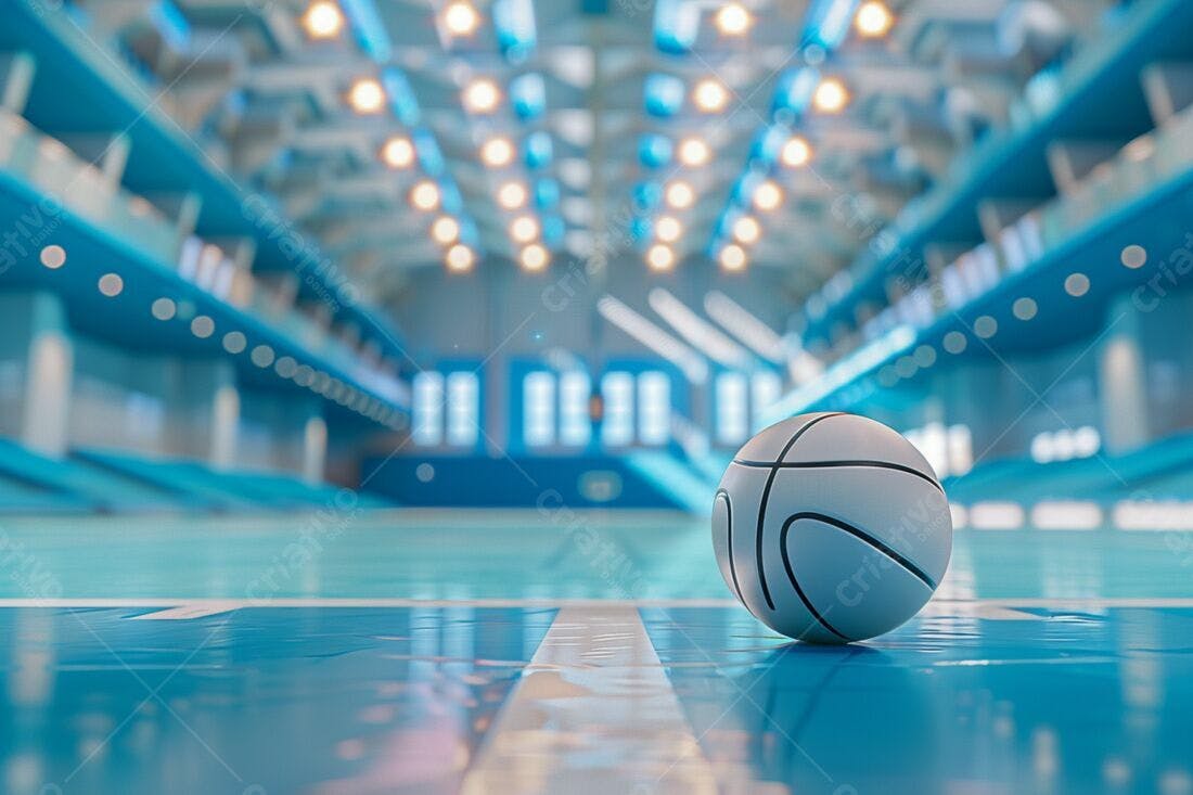 Bola de basquete em quadra azul
