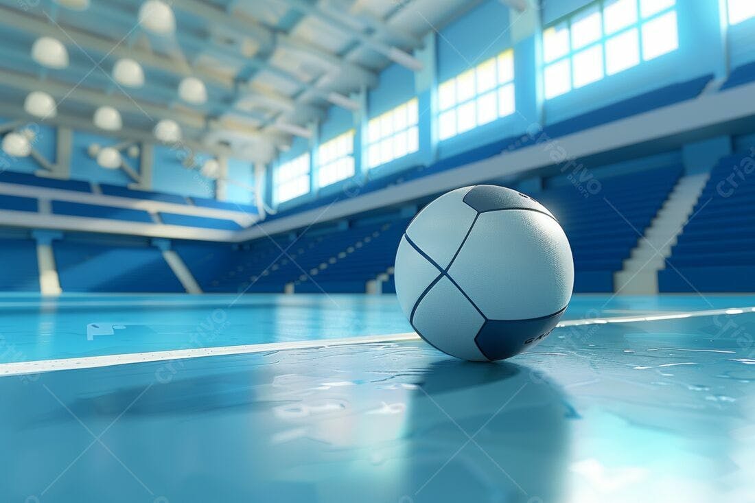 Bola de handebol em ginásio azul