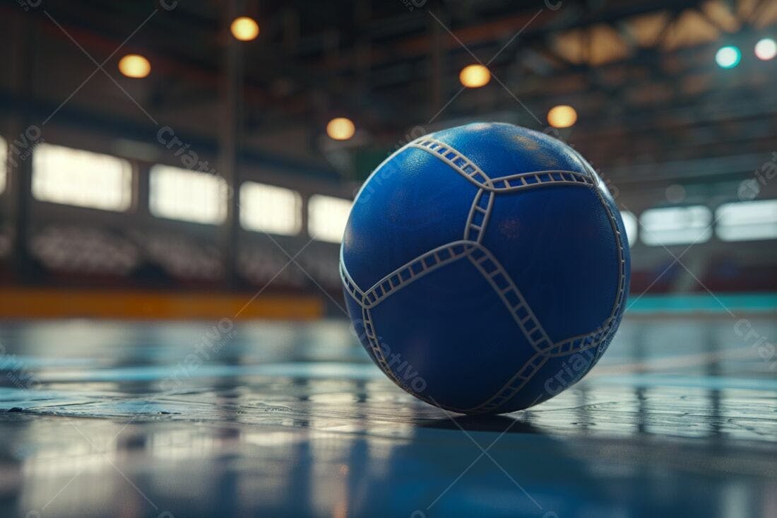 Bola de handebol azul em quadra