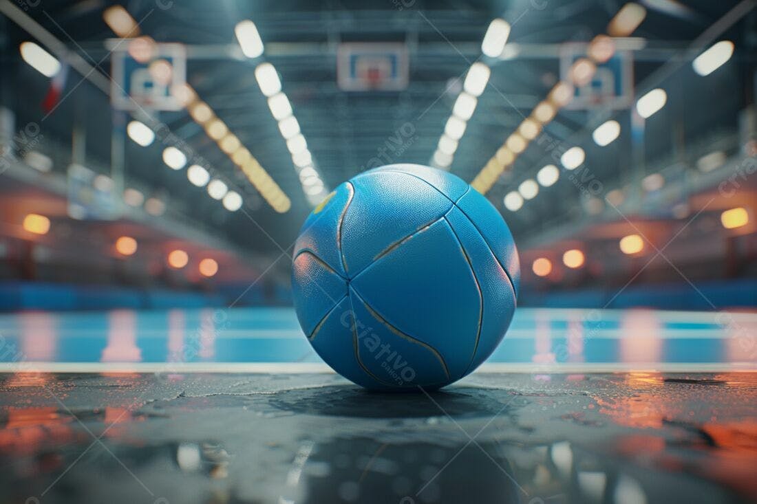 Bola de handebol azul em quadra