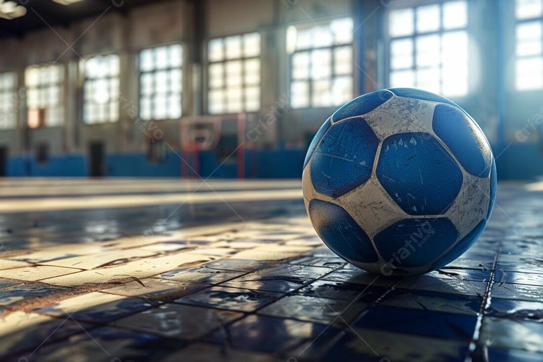 Bola de futebol velha em quadra abandonada