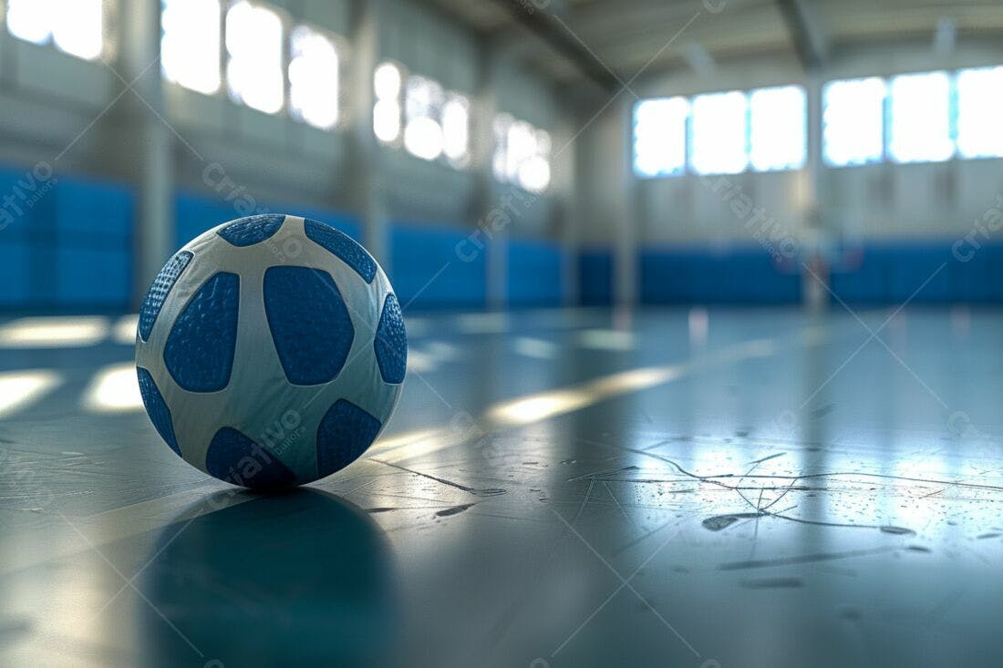 Bola de Futsal Azul e Branca em quadra