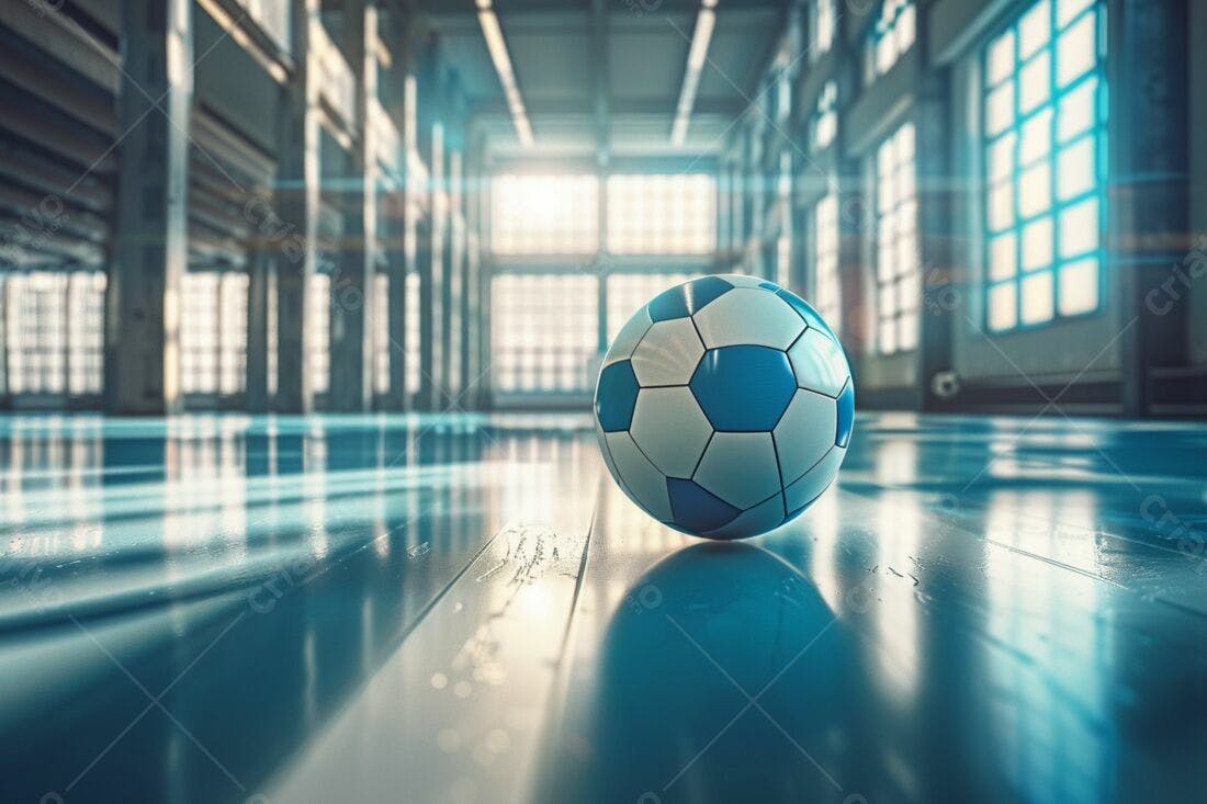 Bola de futebol em quadra indoor