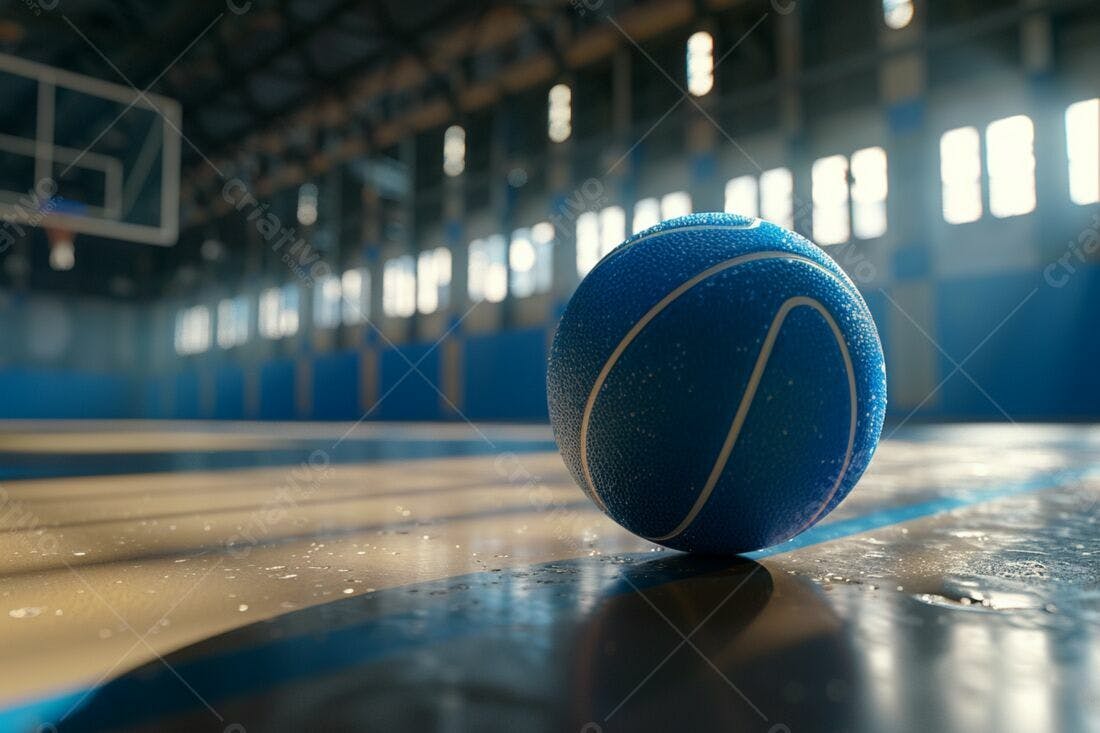 Bola de basquete molhada em quadra