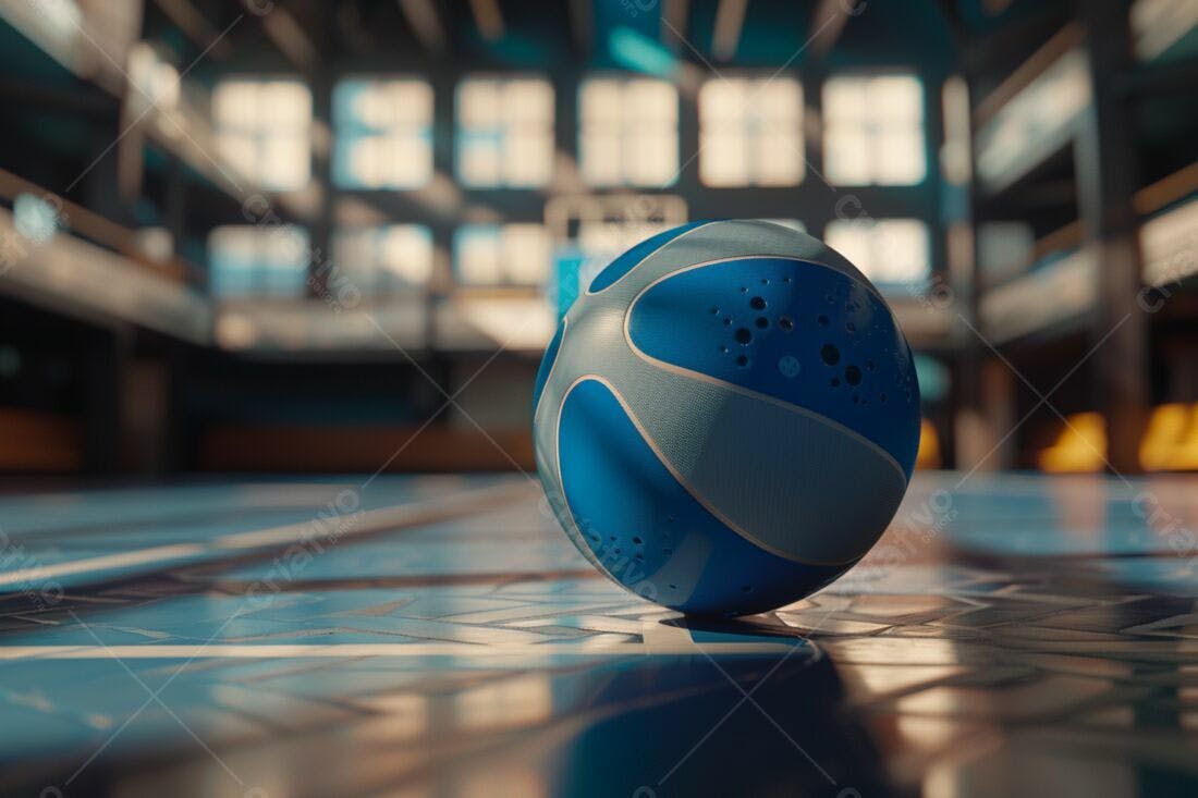 Bola de basquete azul em quadra